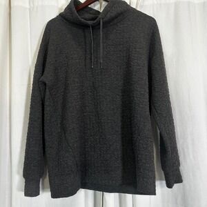 Liz Claiborne Charcoal Textured Cowl‎ Neck Pullover Sweatshirt Top Cozy Sz L